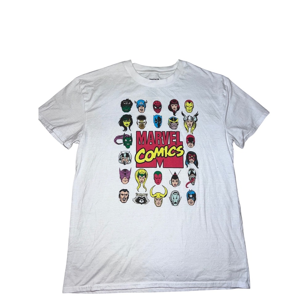 Marvel Comics Graphic T-Shirt Mens Large White Superhero Faces Avengers  Indie